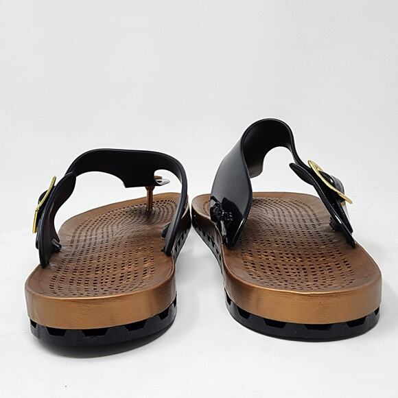 Sensi Sandals Women 9M Taormina Prestige Thong Sandal in Black and Gold Rubber - Picture 5 of 9